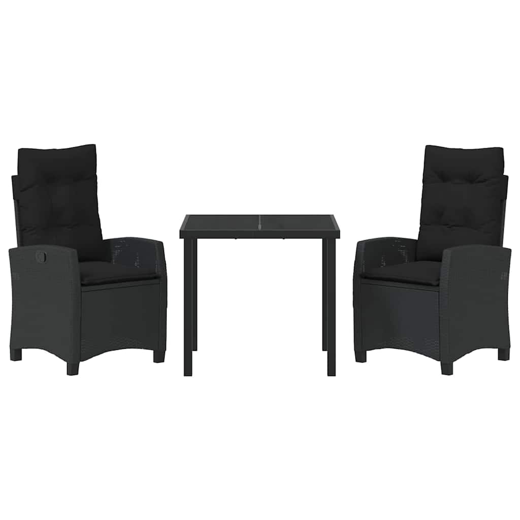 Garden Dining Set with Cushion 3 pcs Black Poly Rattan