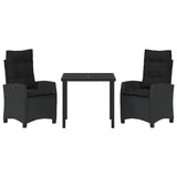 Garden Dining Set with Cushion 3 pcs Black Poly Rattan - Close-Up Angle
