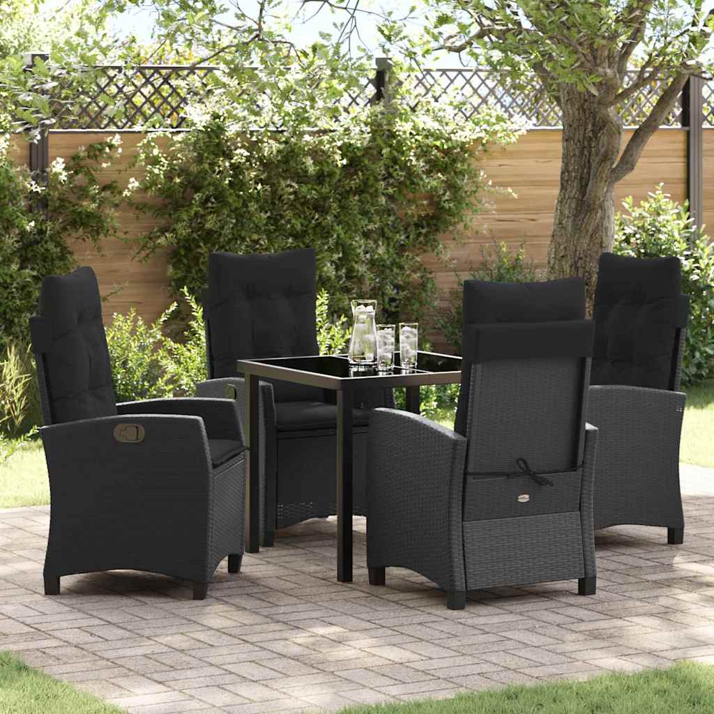 Garden Dining Set with Cushion 5 pcs Black Poly Rattan