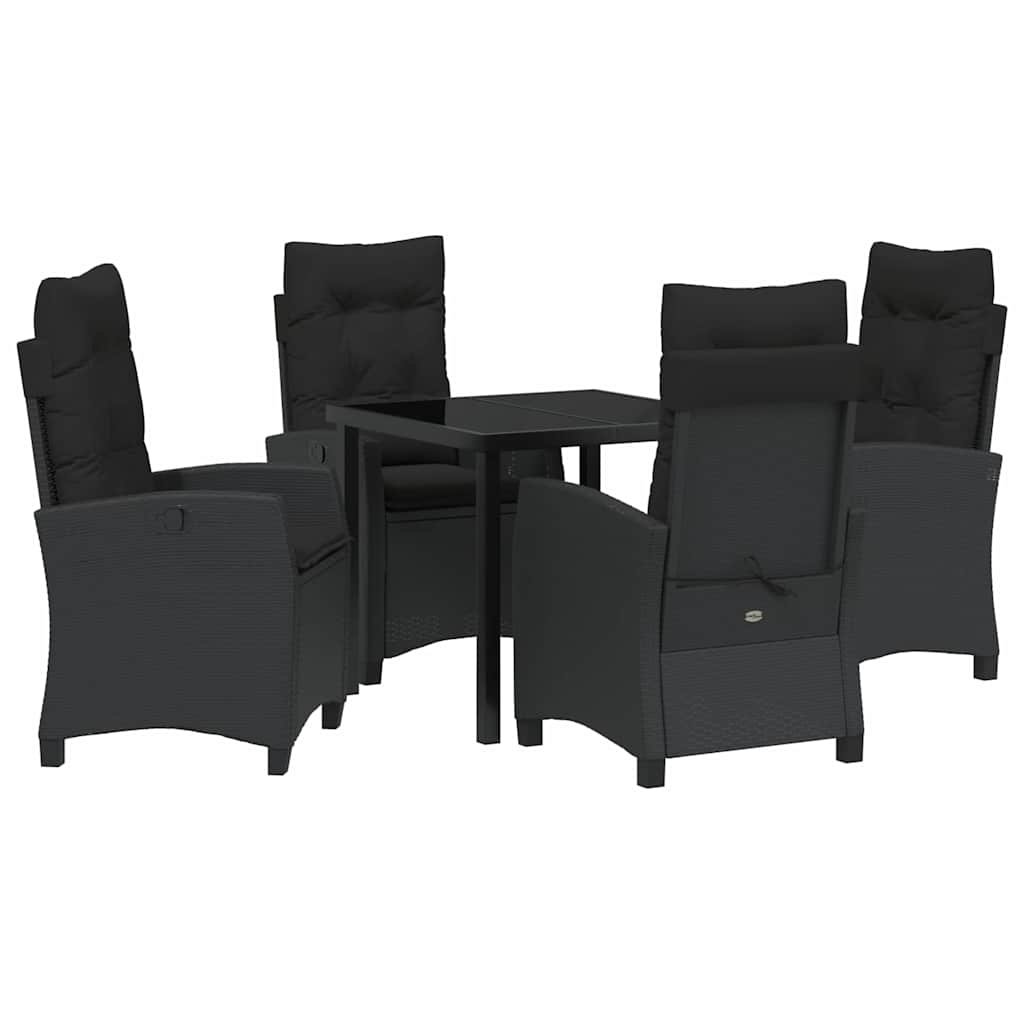 Garden Dining Set with Cushion 5 pcs Black Poly Rattan