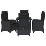 Garden Dining Set with Cushion 5 pcs Black Poly Rattan