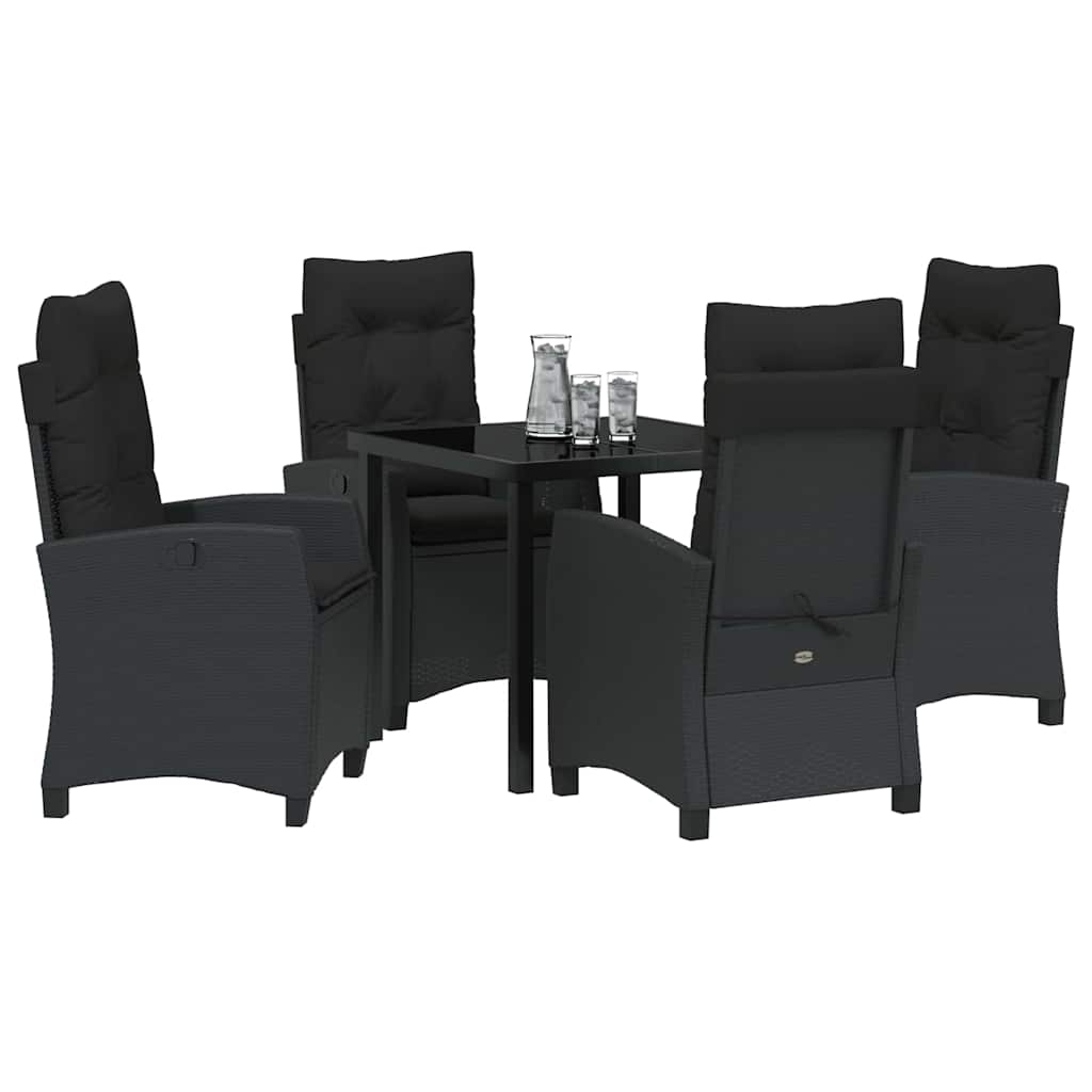 Garden Dining Set with Cushion 5 pcs Black Poly Rattan