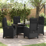 Garden Dining Set with Cushion 5 pcs Black Poly Rattan