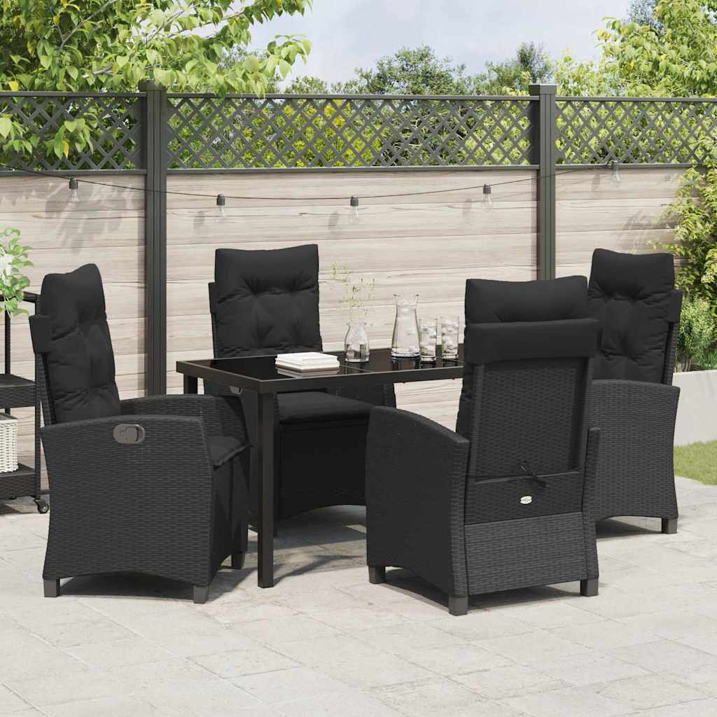 Garden Dining Set with Cushion 5 pcs Black Poly Rattan