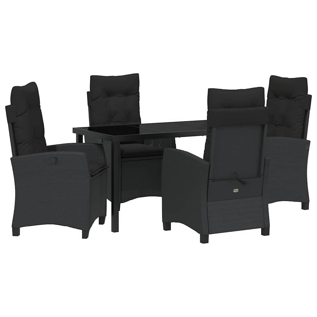 Garden Dining Set with Cushion 5 pcs Black Poly Rattan