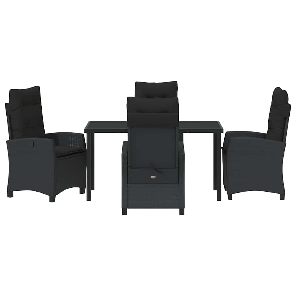 Garden Dining Set with Cushion 5 pcs Black Poly Rattan