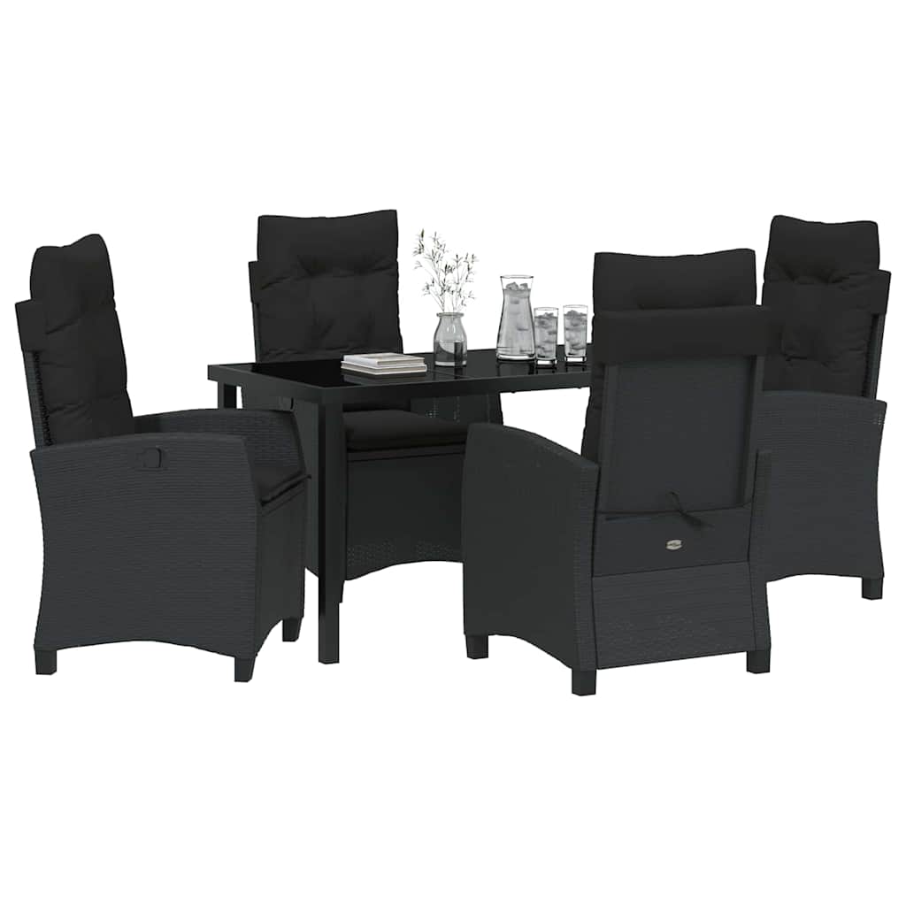 Garden Dining Set with Cushion 5 pcs Black Poly Rattan