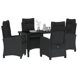 Garden Dining Set with Cushion 5 pcs Black Poly Rattan