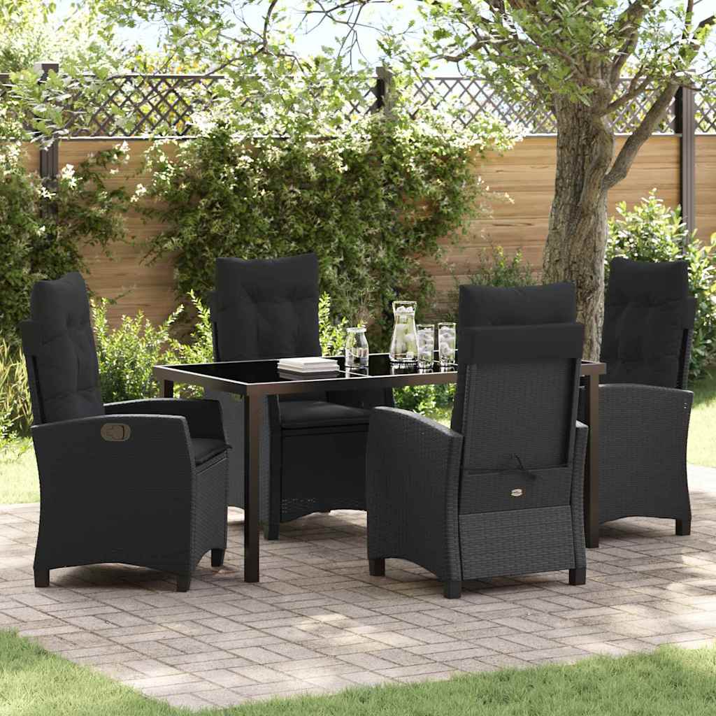 Garden Dining Set with Cushion 5 pcs Black Poly Rattan