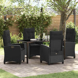 Garden Dining Set with Cushion 5 pcs Black Poly Rattan