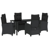 Garden Dining Set with Cushion 5 pcs Black Poly Rattan - Front View