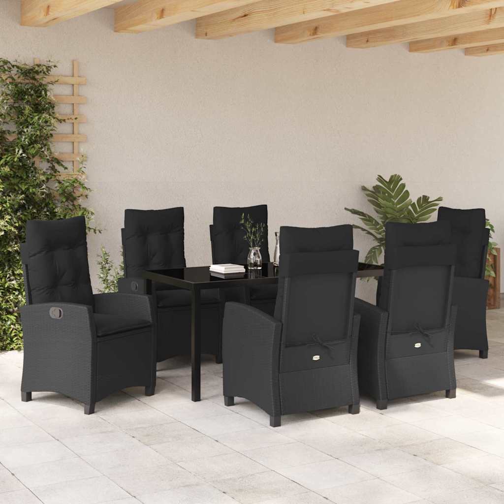 Garden Dining Set with Cushion 7 pcs Black Poly Rattan
