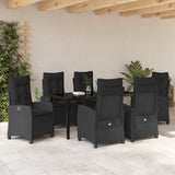 Garden Dining Set with Cushion 7 pcs Black Poly Rattan - Top-Down View