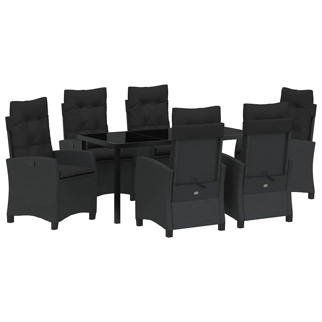 Garden Dining Set with Cushion 7 pcs Black Poly Rattan