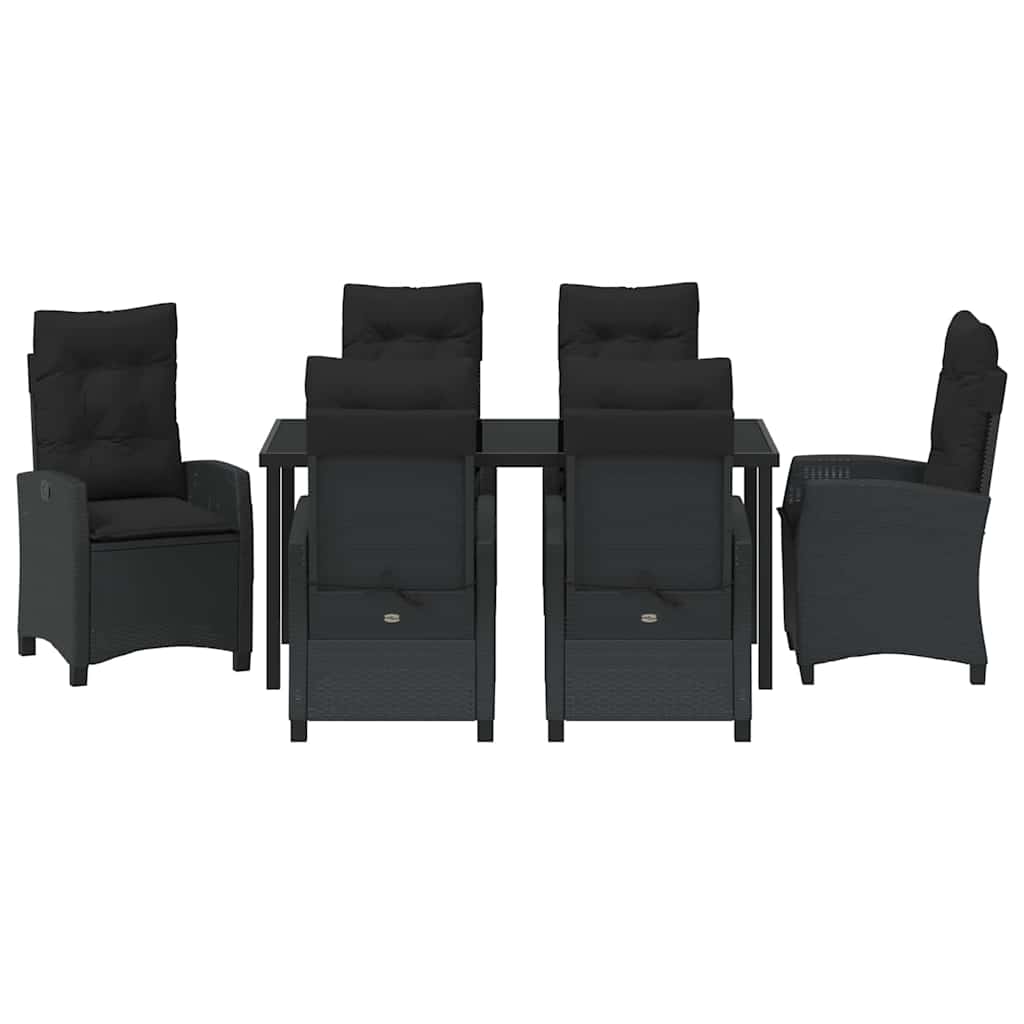 Garden Dining Set with Cushion 7 pcs Black Poly Rattan