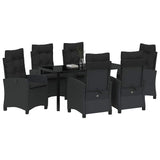 Garden Dining Set with Cushion 7 pcs Black Poly Rattan