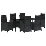 Garden Dining Set with Cushion 7 pcs Black Poly Rattan - Front View