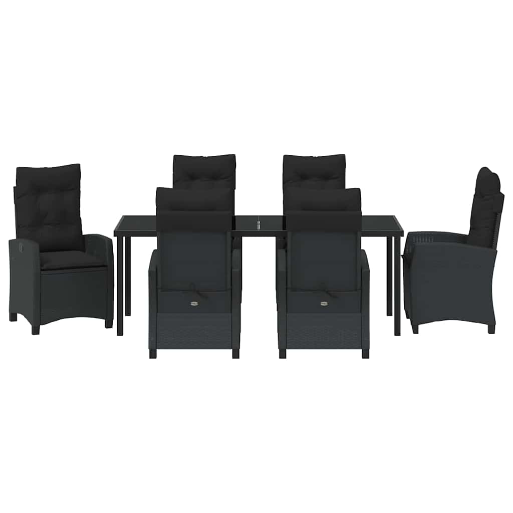 Garden Dining Set with Cushion 7 pcs Black Poly Rattan