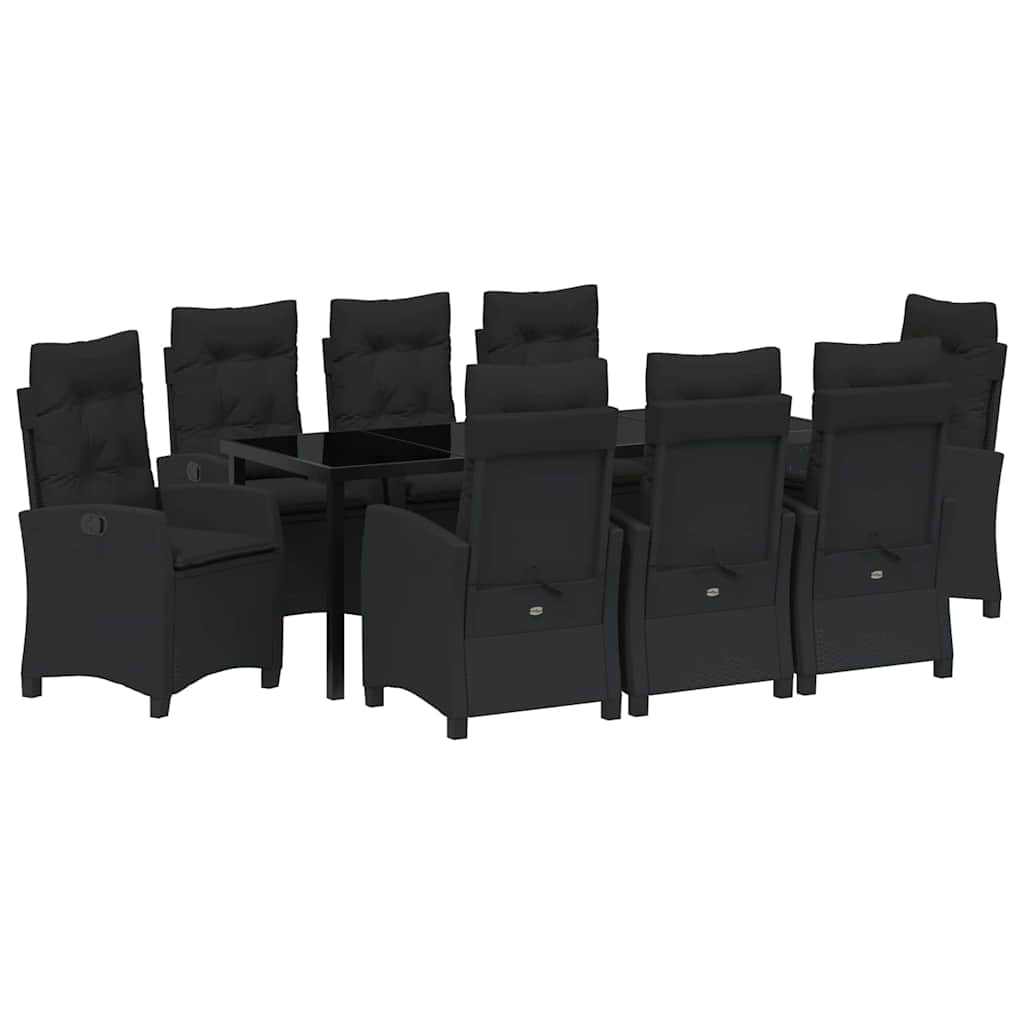 Garden Dining Set with Cushion 9 pcs Black Poly Rattan