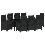 Garden Dining Set with Cushion 9 pcs Black Poly Rattan