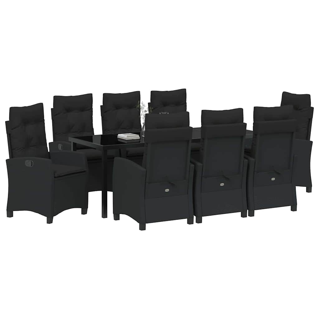 Garden Dining Set with Cushion 9 pcs Black Poly Rattan
