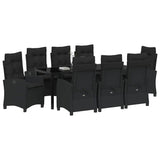 Garden Dining Set with Cushion 9 pcs Black Poly Rattan