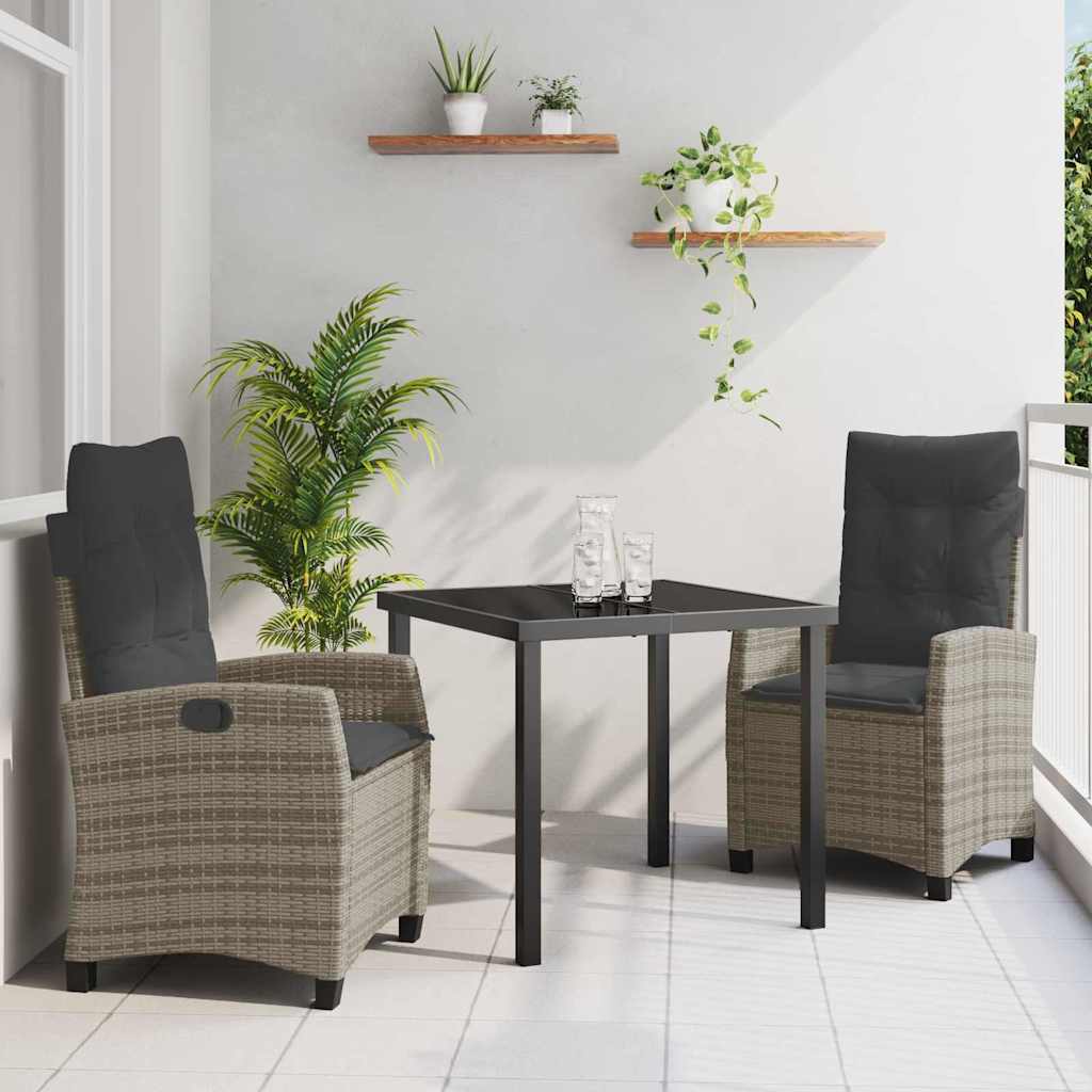 Garden Dining Set with Cushion 3 pcs Grey Poly Rattan