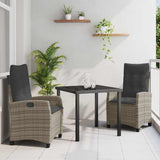 Garden Dining Set with Cushion 3 pcs Grey Poly Rattan