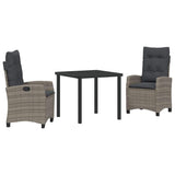 Garden Dining Set with Cushion 3 pcs Grey Poly Rattan - Front View