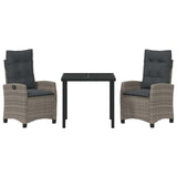 Garden Dining Set with Cushion 3 pcs Grey Poly Rattan