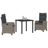 Garden Dining Set with Cushion 3 pcs Grey Poly Rattan - Side View