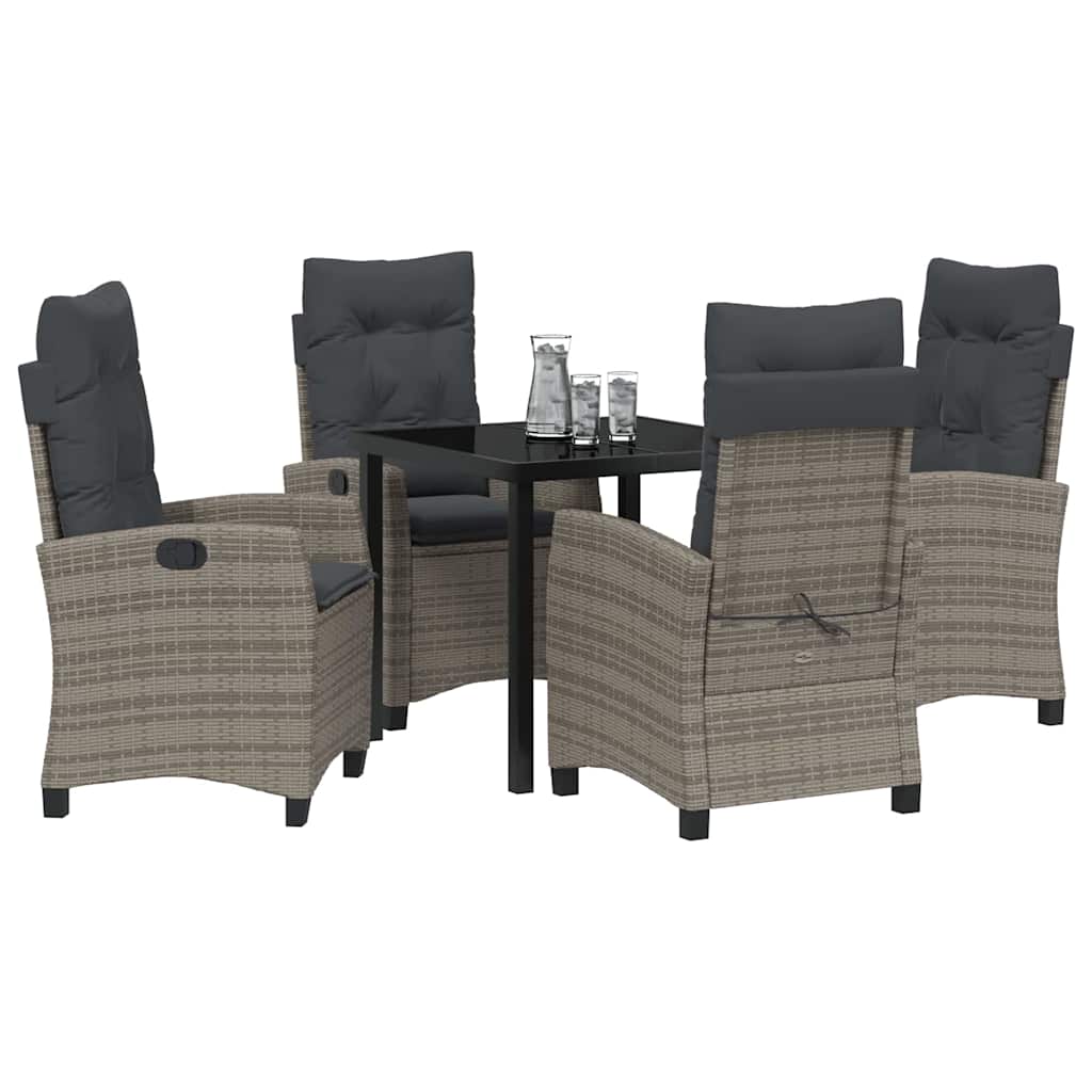 Garden Dining Set with Cushion 5 pcs Grey Poly Rattan