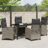 Garden Dining Set with Cushion 5 pcs Grey Poly Rattan