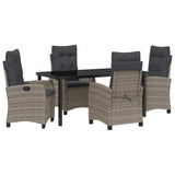 Garden Dining Set with Cushion 5 pcs Grey Poly Rattan - Front View