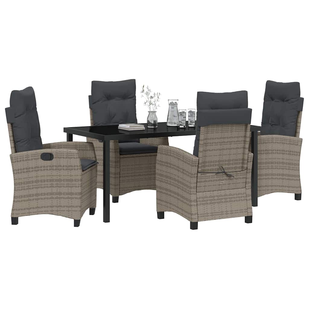 Garden Dining Set with Cushion 5 pcs Grey Poly Rattan