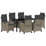 Garden Dining Set with Cushion 7 pcs Grey Poly Rattan - Front View