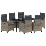 Garden Dining Set with Cushion 7 pcs Grey Poly Rattan - Side View