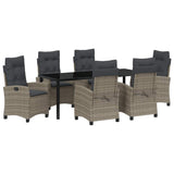 Garden Dining Set with Cushion 7 pcs Grey Poly Rattan - Front View