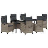 Garden Dining Set with Cushion 7 pcs Grey Poly Rattan - Side View