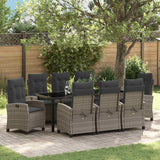 Garden Dining Set with Cushion 9 pcs Grey Poly Rattan