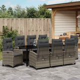 Garden Dining Set with Cushion 9 pcs Grey Poly Rattan