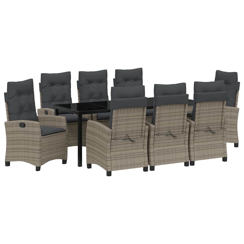 Garden Dining Set with Cushion 9 pcs Grey Poly Rattan