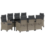 Garden Dining Set with Cushion 9 pcs Grey Poly Rattan