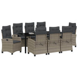 Garden Dining Set with Cushion 9 pcs Grey Poly Rattan