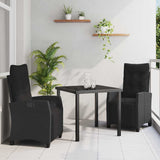 Garden Dining Set with Cushion 3 pcs Black Poly Rattan