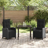 Garden Dining Set with Cushion 3 pcs Black Poly Rattan