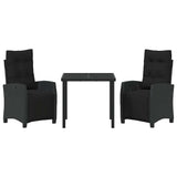 Garden Dining Set with Cushion 3 pcs Black Poly Rattan