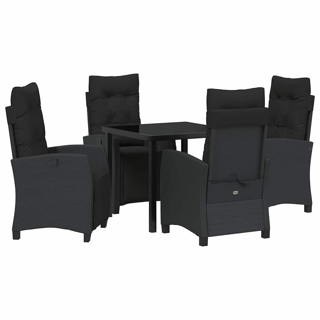 Garden Dining Set with Cushion 5 pcs Black Poly Rattan