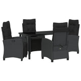 Garden Dining Set with Cushion 5 pcs Black Poly Rattan - Front View