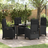 Garden Dining Set with Cushion 5 pcs Black Poly Rattan